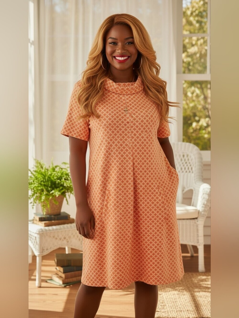 Tyler Boe Cowl Neck Orange Mini Dress Size M